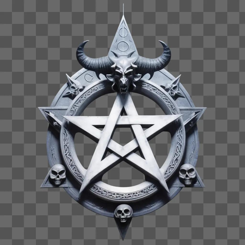 Satanic pentagram with skulls and horns