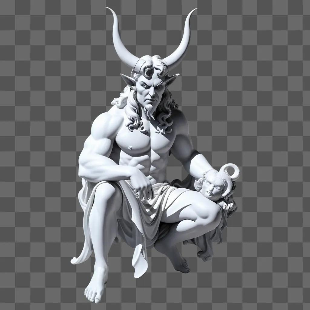 Satanic sculpture of a demon with horns and a humanoid figure