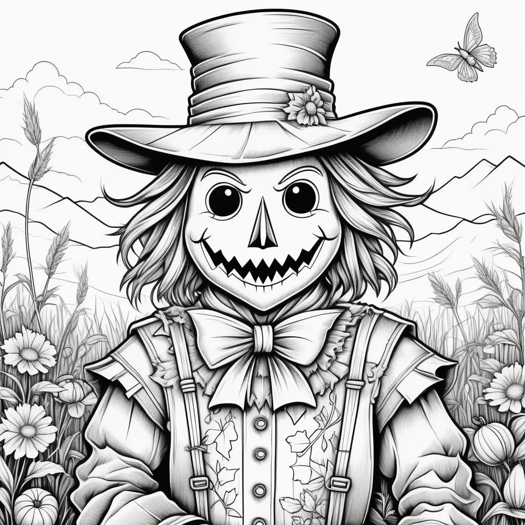 Scarecrow coloring page with black and white design