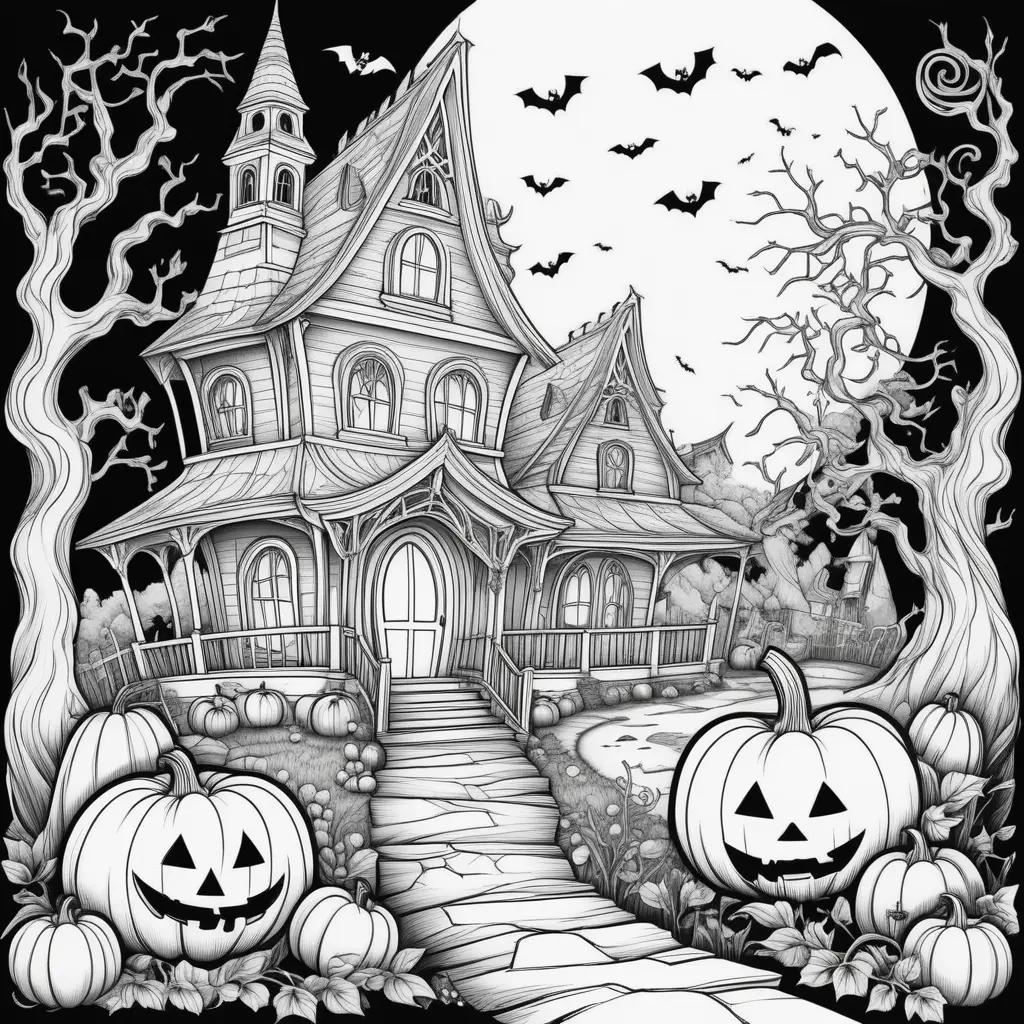 Scary Halloween Coloring Pages - Black and White