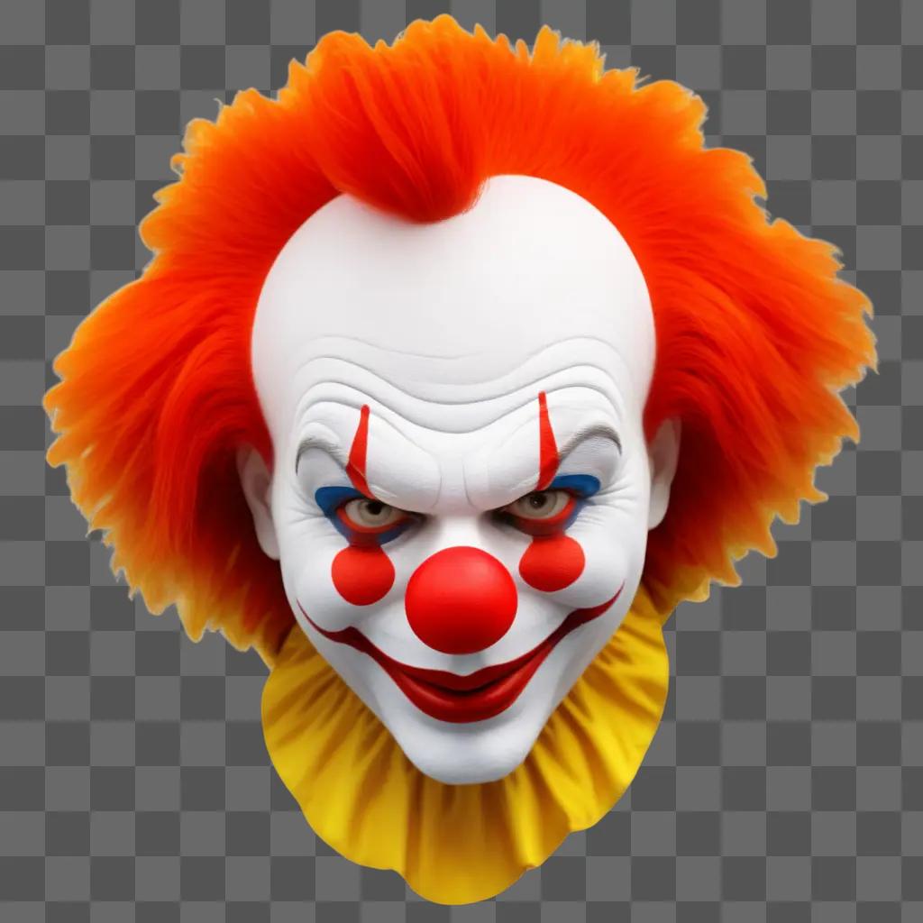 Scary clown face with red hair and orange color