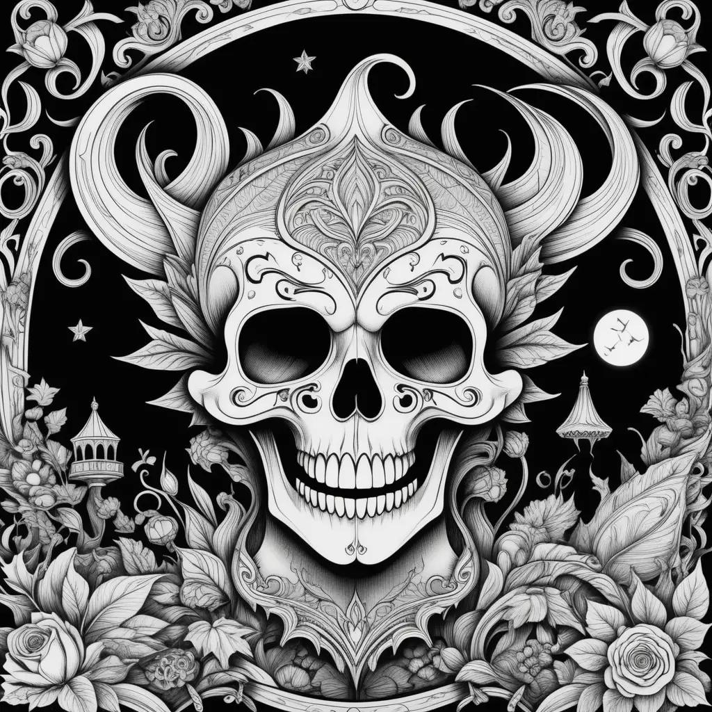 Scary coloring pages with skull and horns