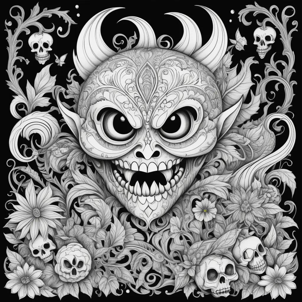 Scary coloring pages with skulls and horns