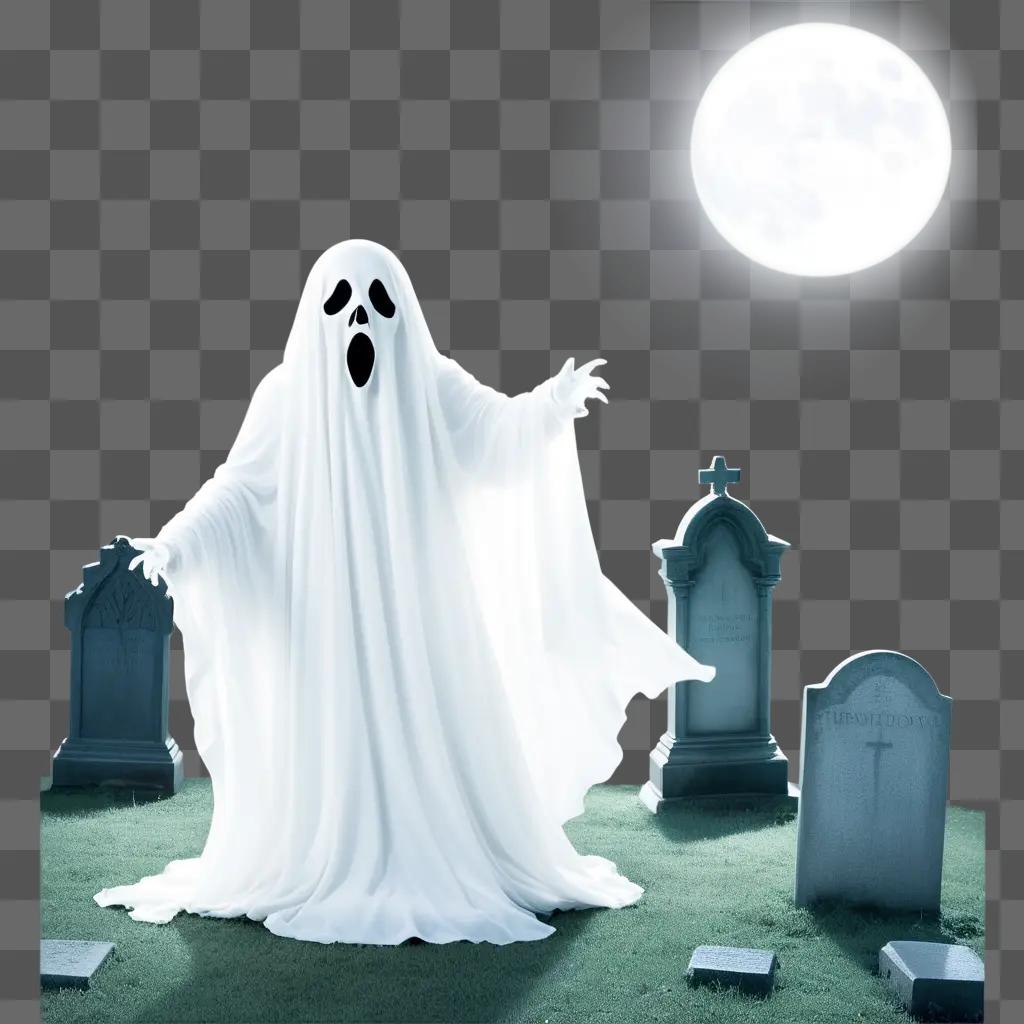 夜の墓地の怖い幽霊