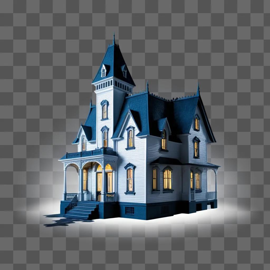 Scary house with a white and blue exterior