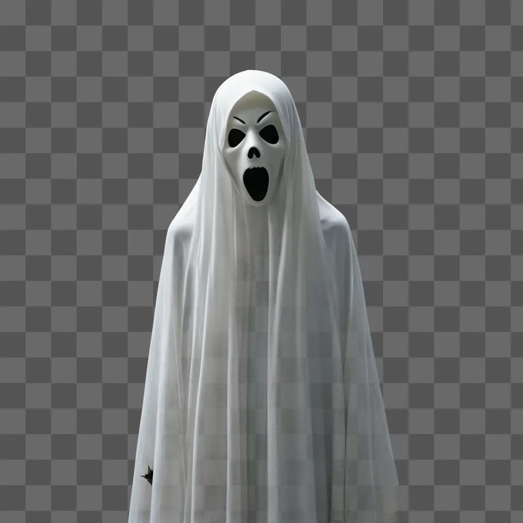 Scary mask on white ghost image