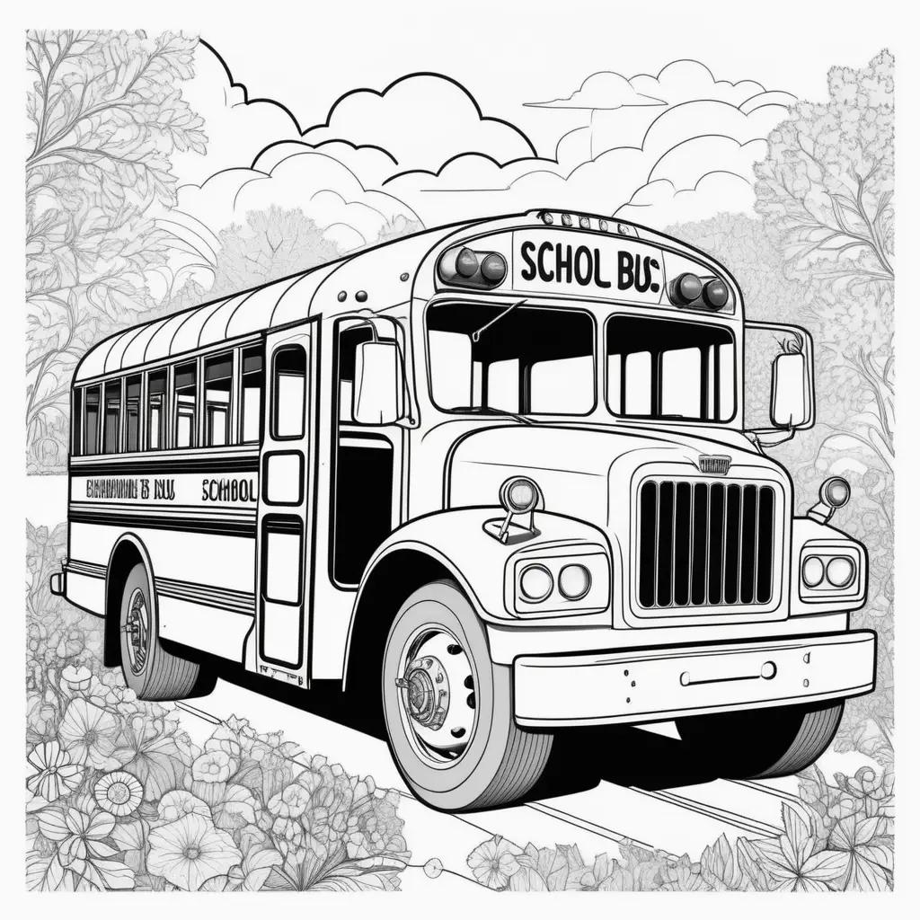 School Bus Coloring Page with Flowers