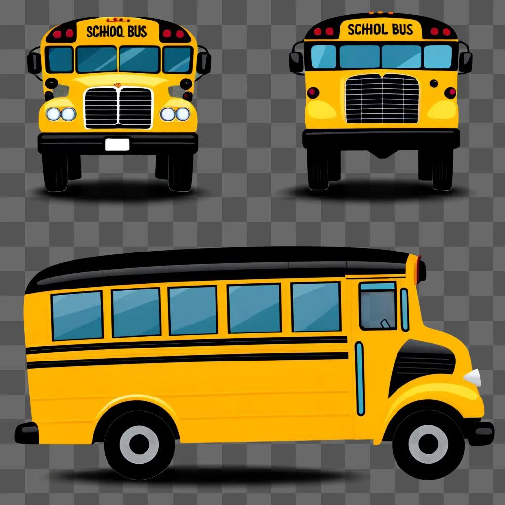 School bus clipart shows a school bus in different poses