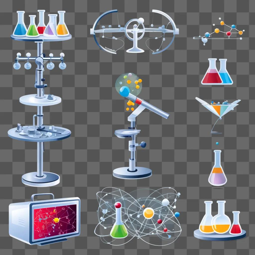 科学研究用クリップアート:テーブルの上のさまざまな実験