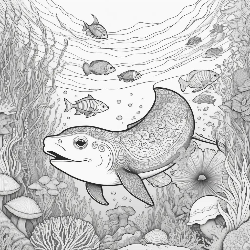 Sea animals coloring pages with fish and seaweed