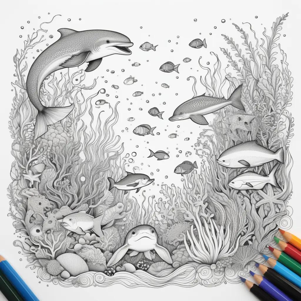 Sea creatures coloring pages with pencils, crayons and markers