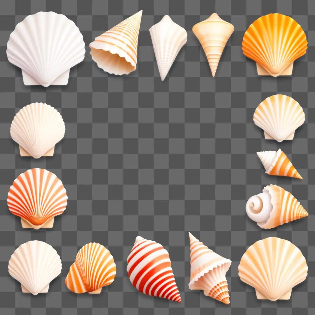 Seashells in a frame with a tan background