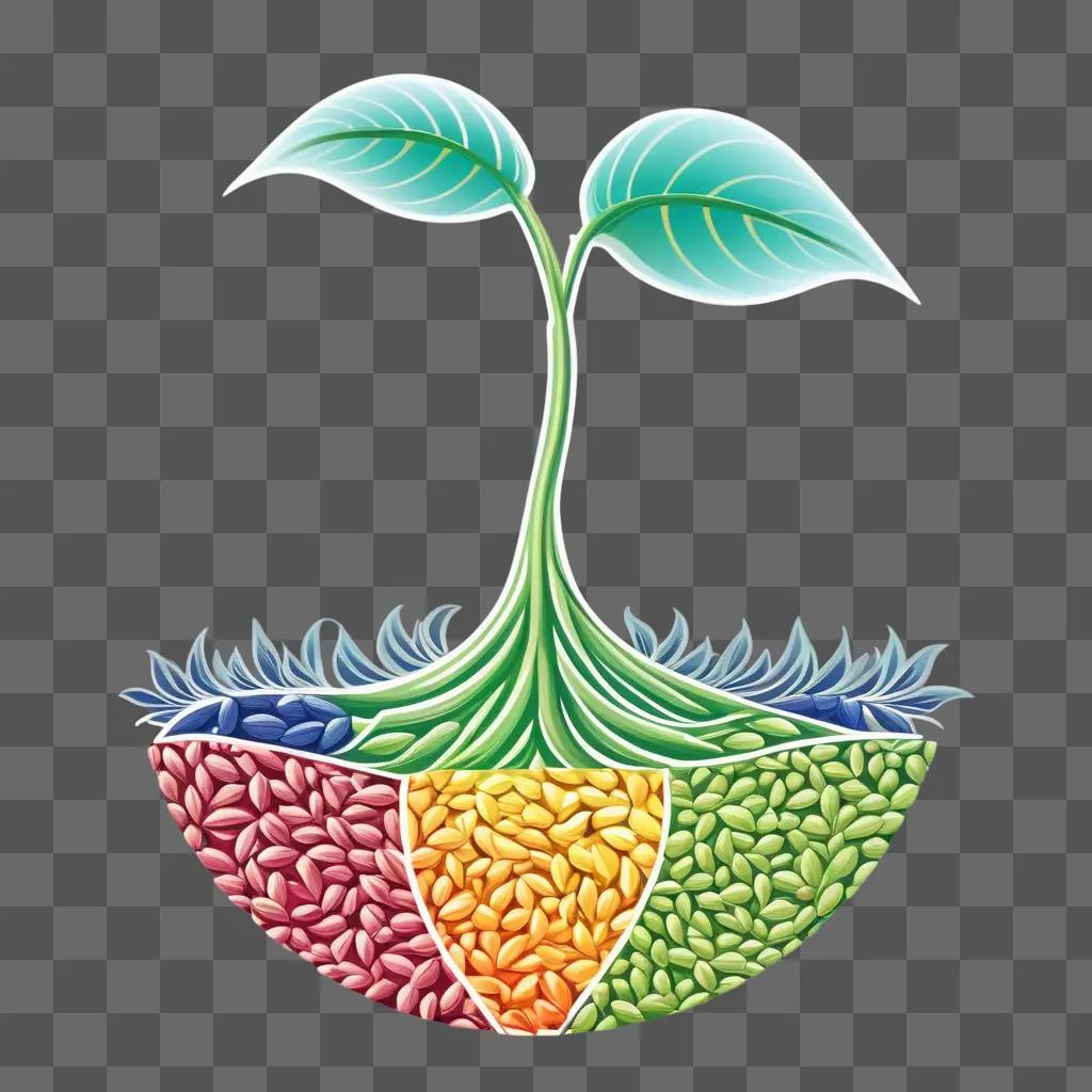 大地から種が芽を出し、緑の植物に成長します