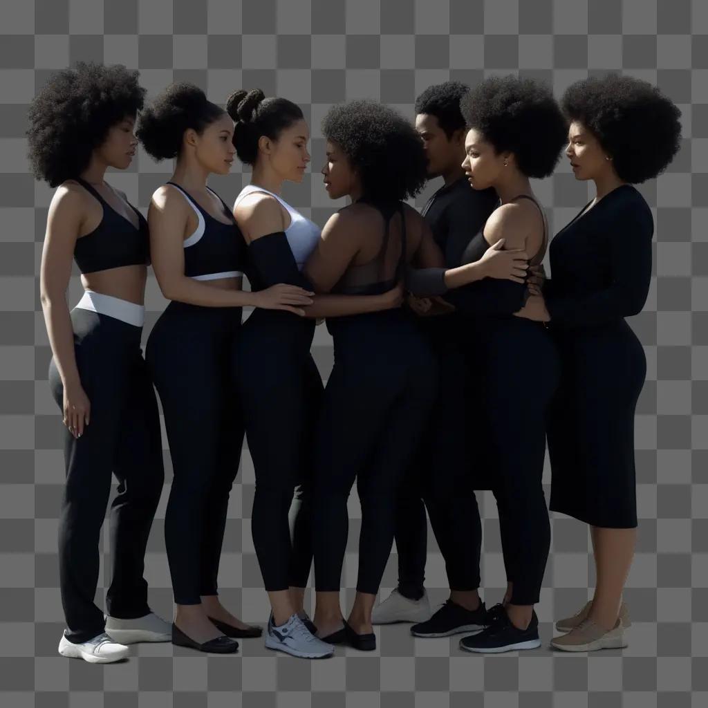 7人の黒人女性がスポーツウェアを着てポーズをとる