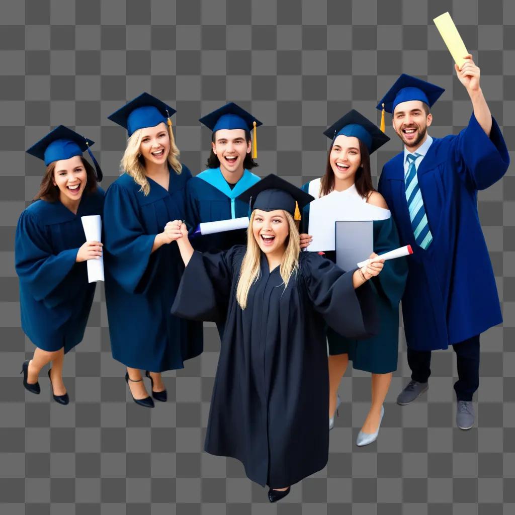 Seven graduates pose for a photo