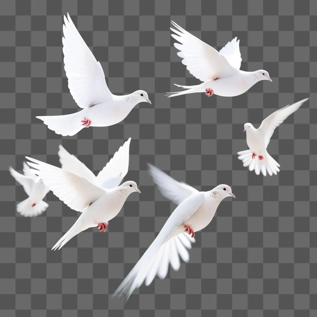 Seven white doves flying in the sky