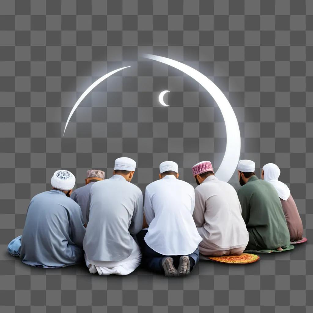 Several Muslim men sit on a mat during the month of Ramadan