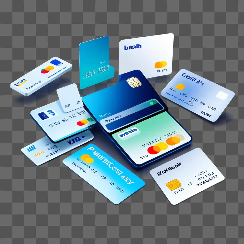 Several credit and debit cards displayed on a blue background