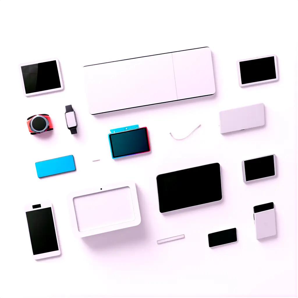 Several electronic devices displayed on a white surface