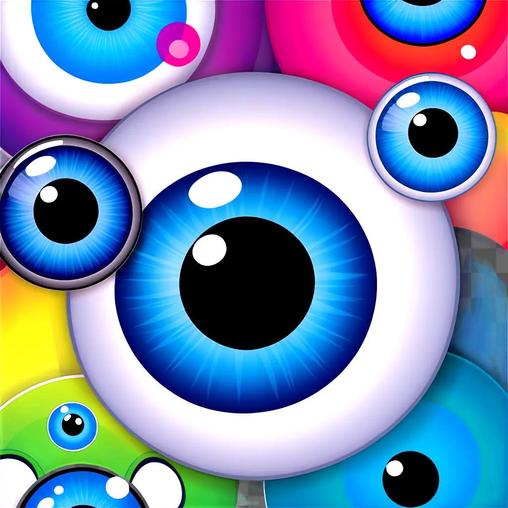 Several eyeballs are on a colorful background