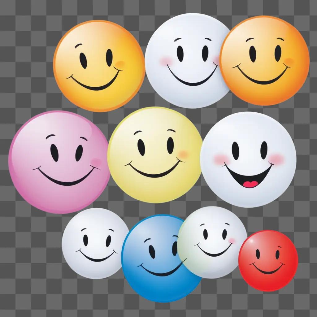 Several smiling faces in colorful balloons