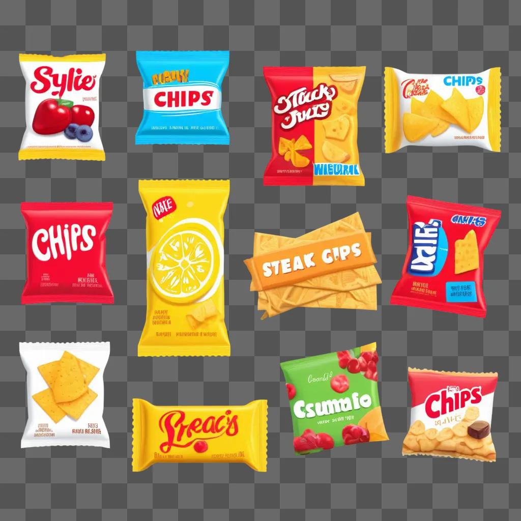 Several types of snack chips in a snack clipart