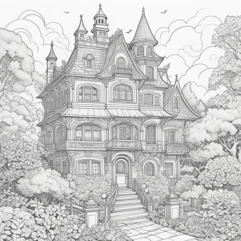 Shadow color page of a drawing of a large house