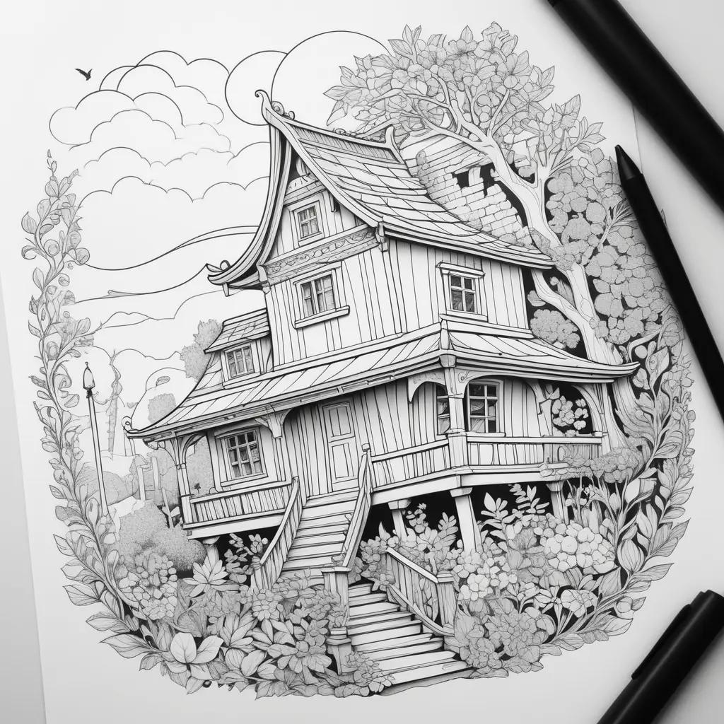 Shadow colored page of a drawing of a house