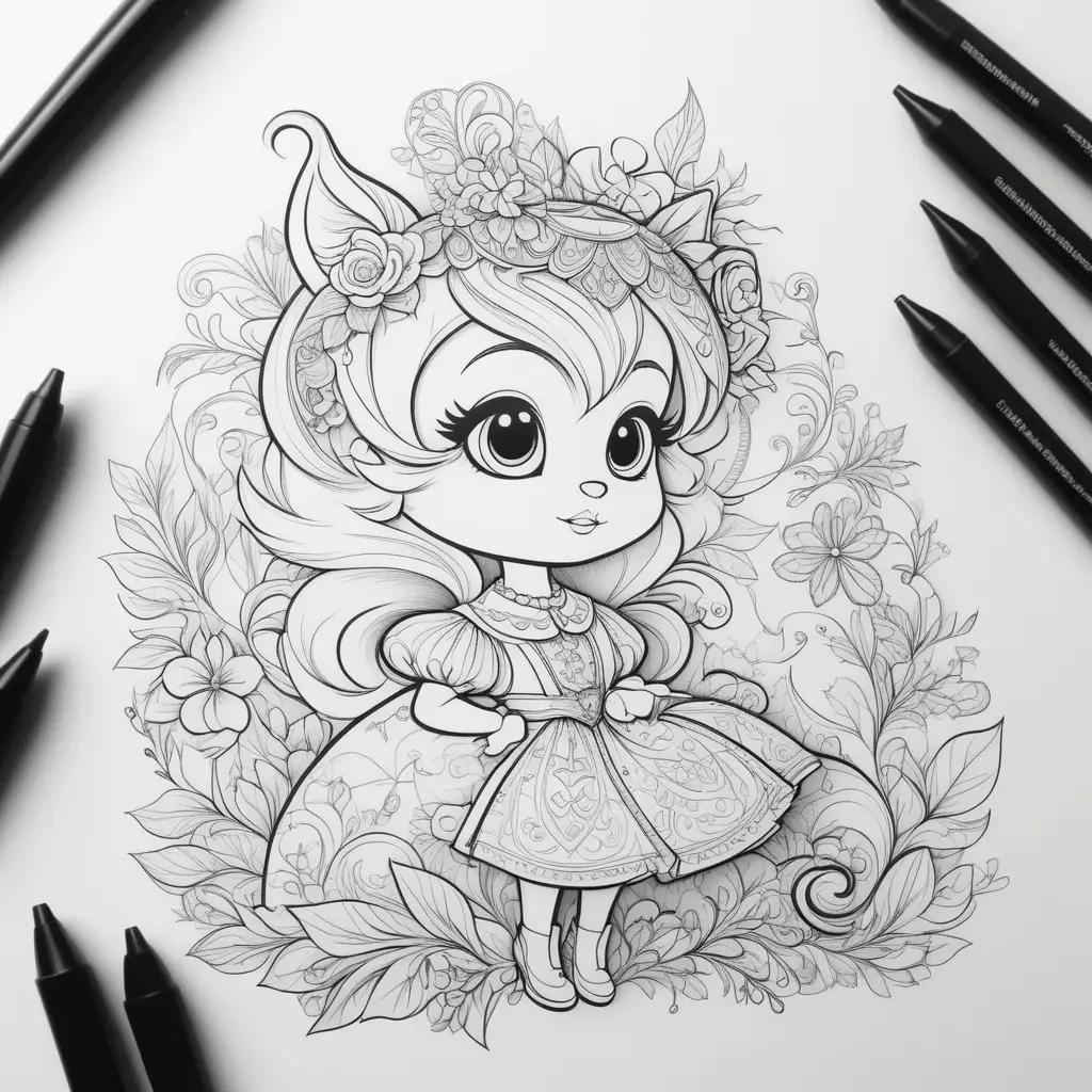 Shadow coloring page featuring a little girl with a crown