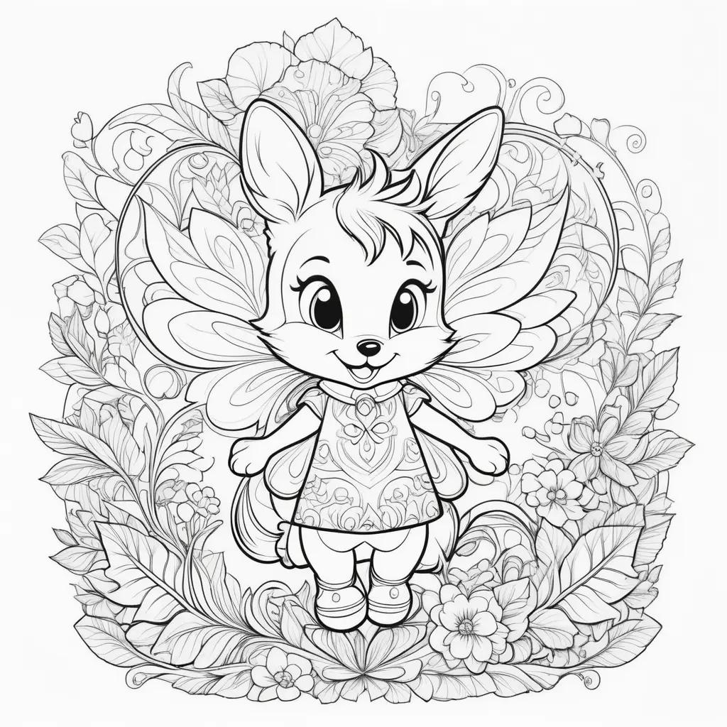 Shadow coloring page of a cute bunny in a fairy dress