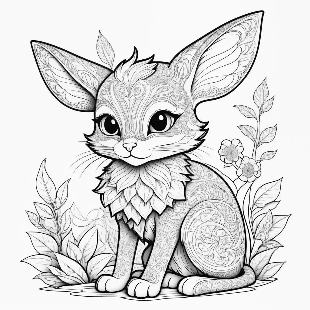 Shadow coloring pages of a cute little animal sitting in a field with flowers