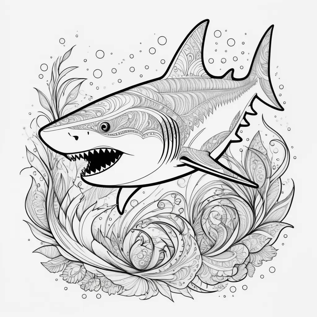 Shark coloring pages with intricate lines and designs