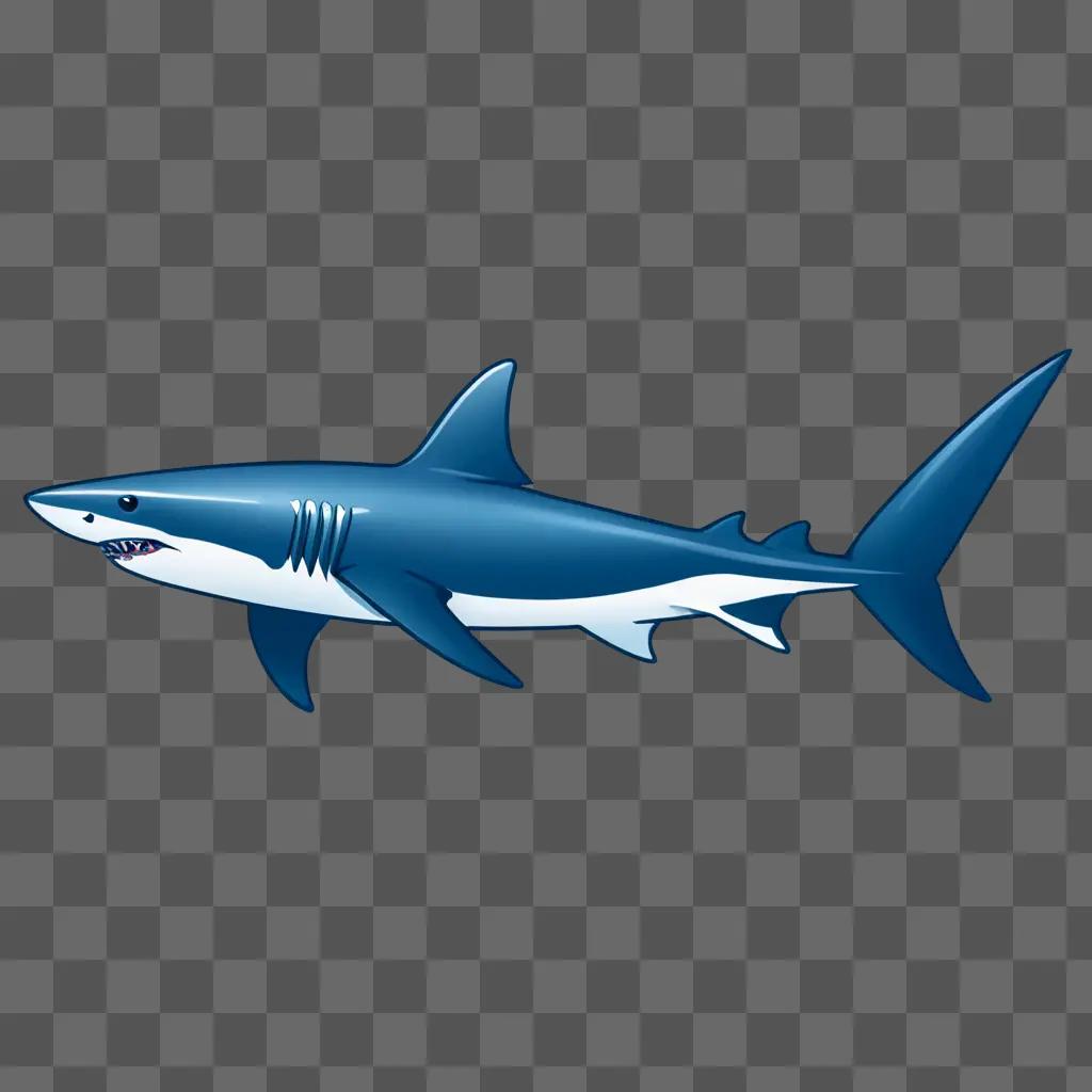 Shark drawing on a blue background with white outline