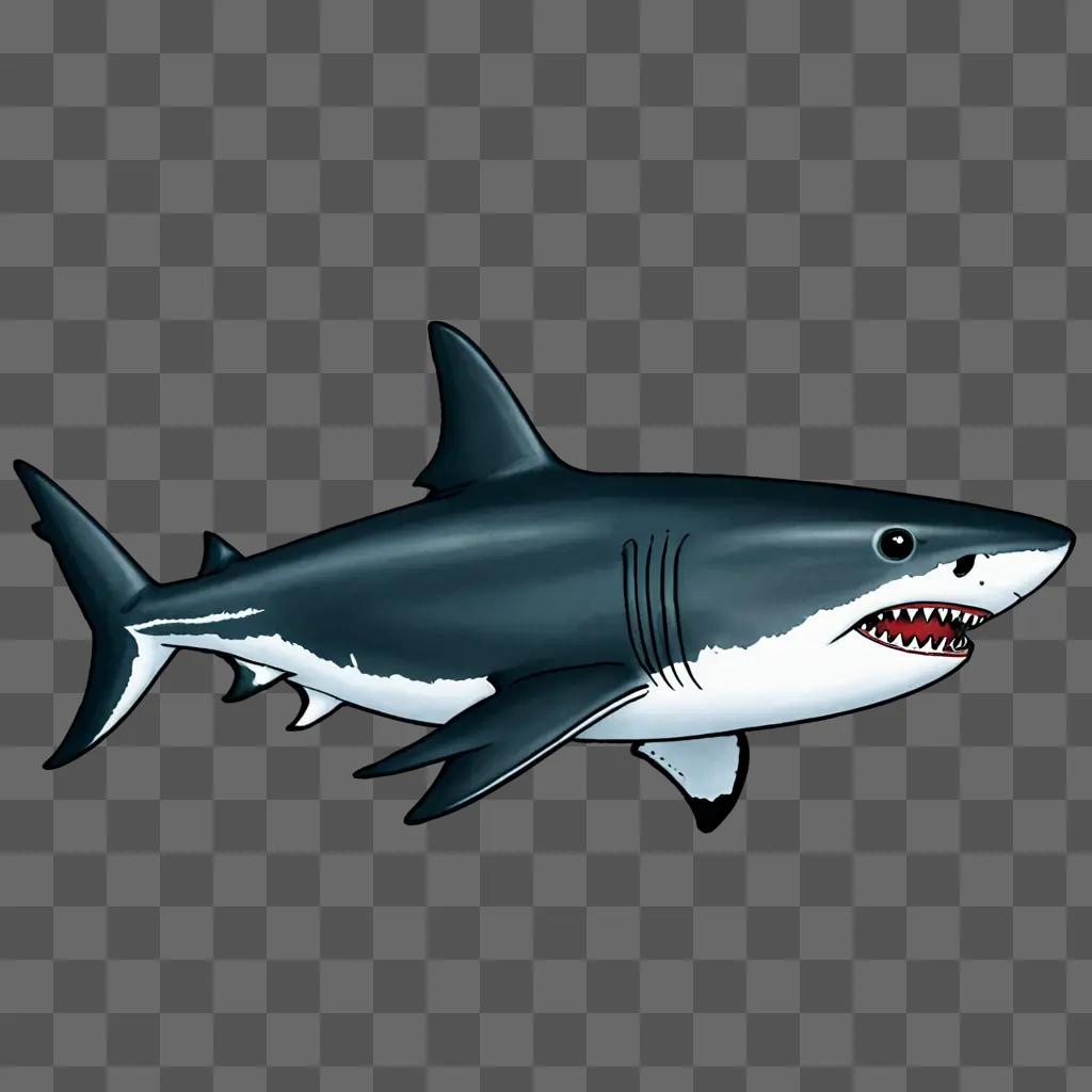 Shark drawing with colour on grey background