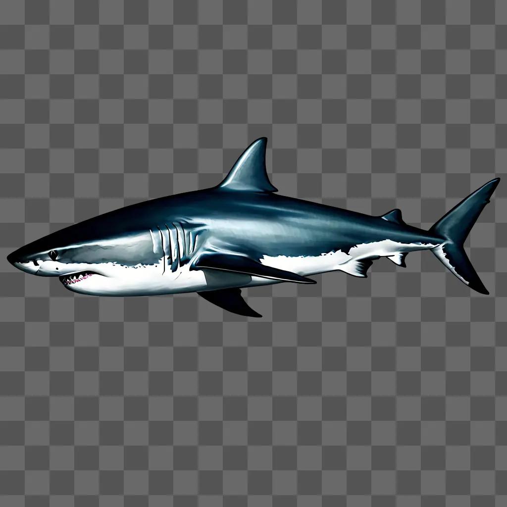 Shark drawing with realistic details on a dark background