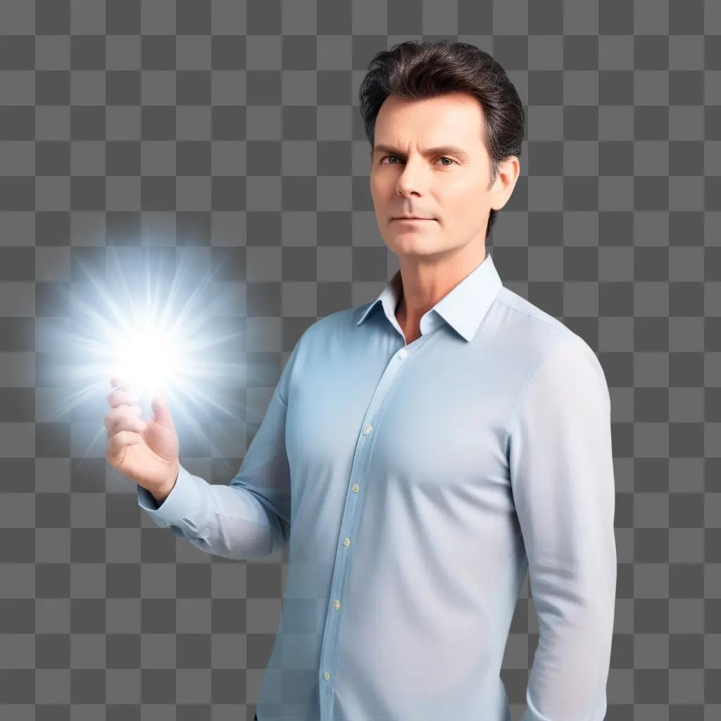 Sheen holds bright object in blue shirt