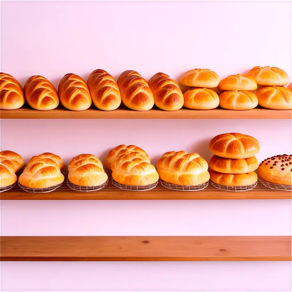 Shelf of breads with variety of colors and shapes