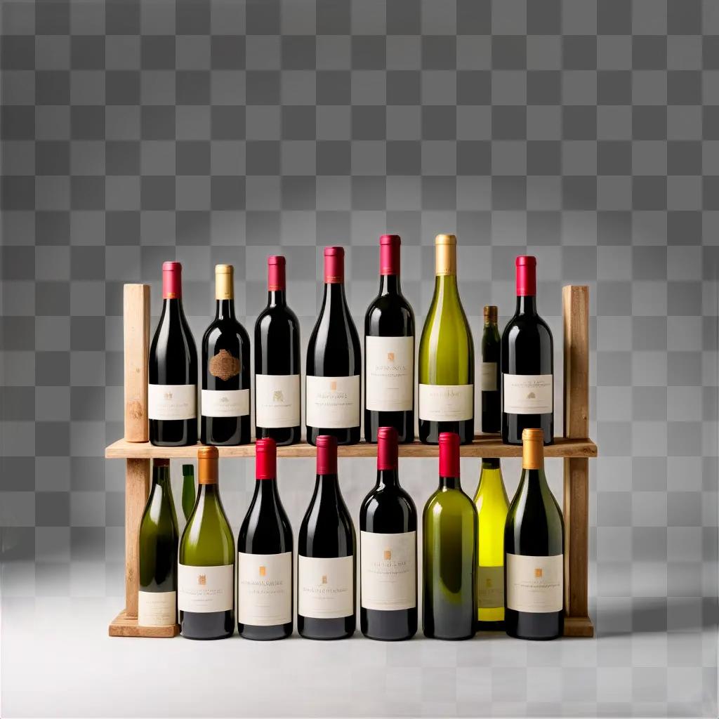 Shelf of wine bottles, some red, some white