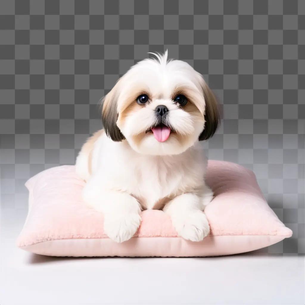 Shih Tzu dog lying on a pink pillow