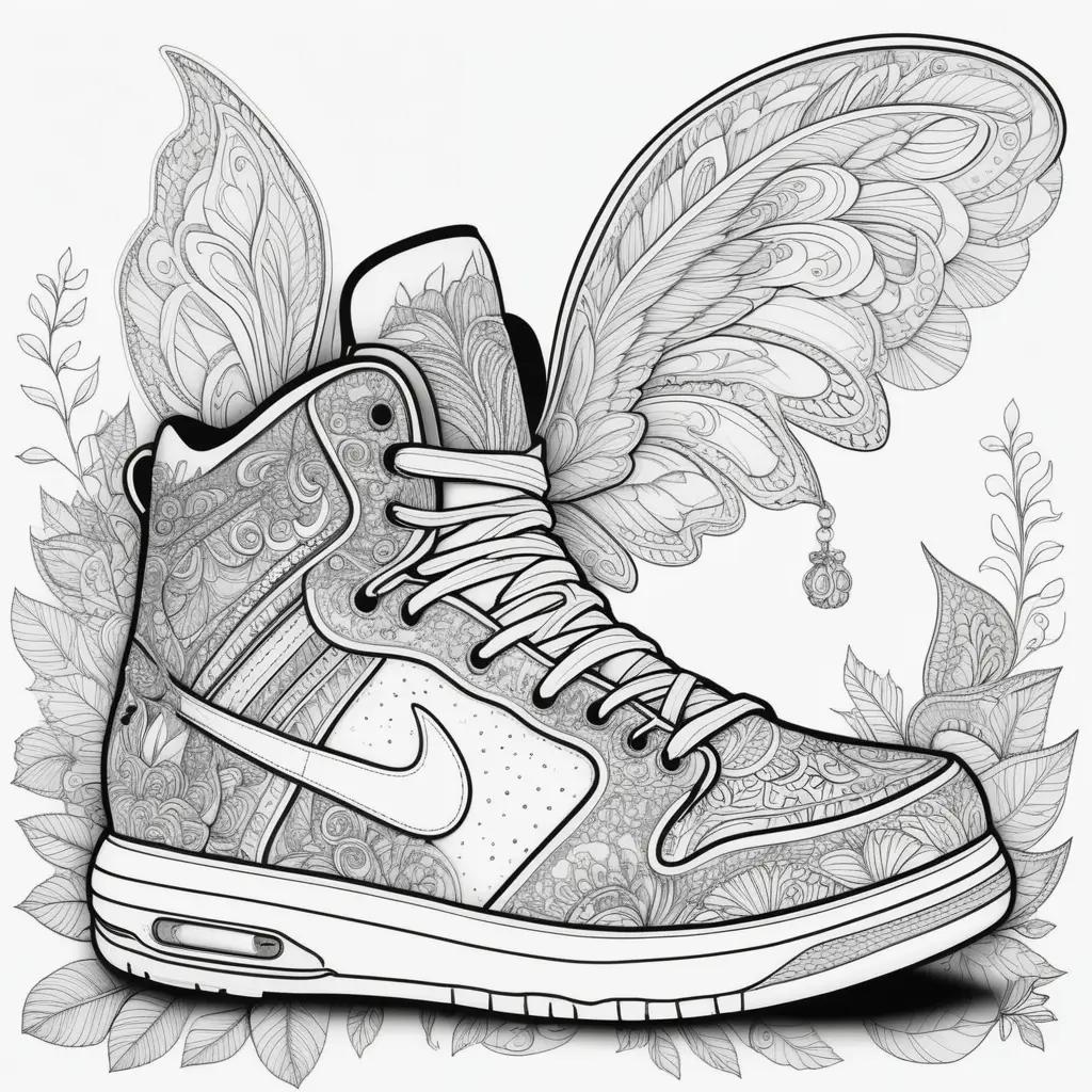 Shoe coloring pages featuring floral and butterfly designs