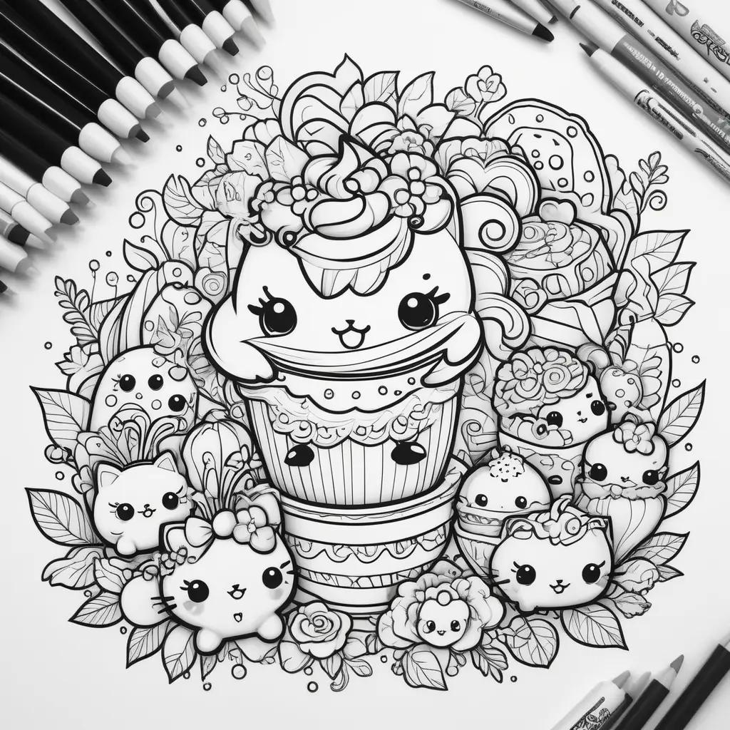 Shopkins coloring pages featuring Hello Kitty and other characters