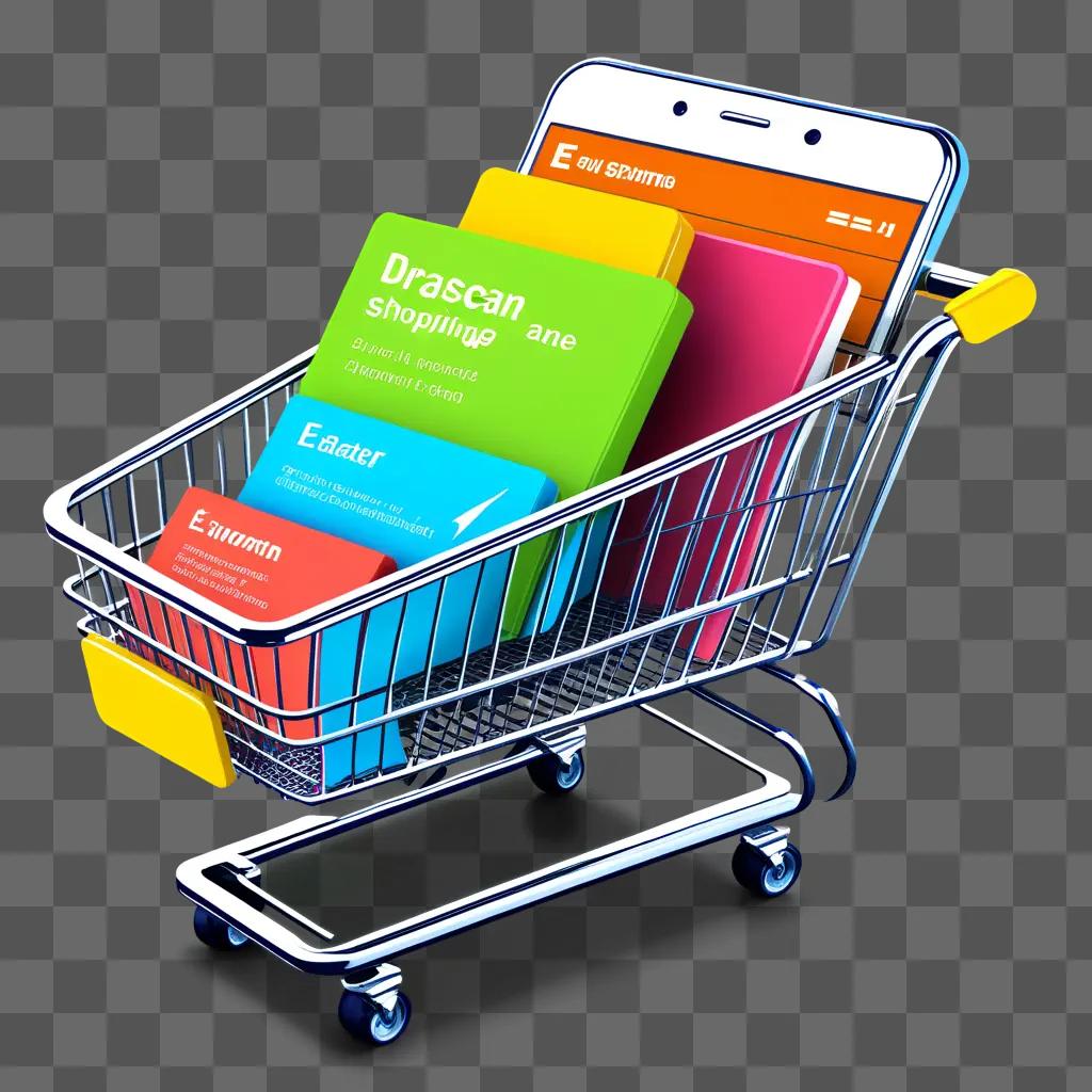 Shopping online, a smartphone in a shopping cart