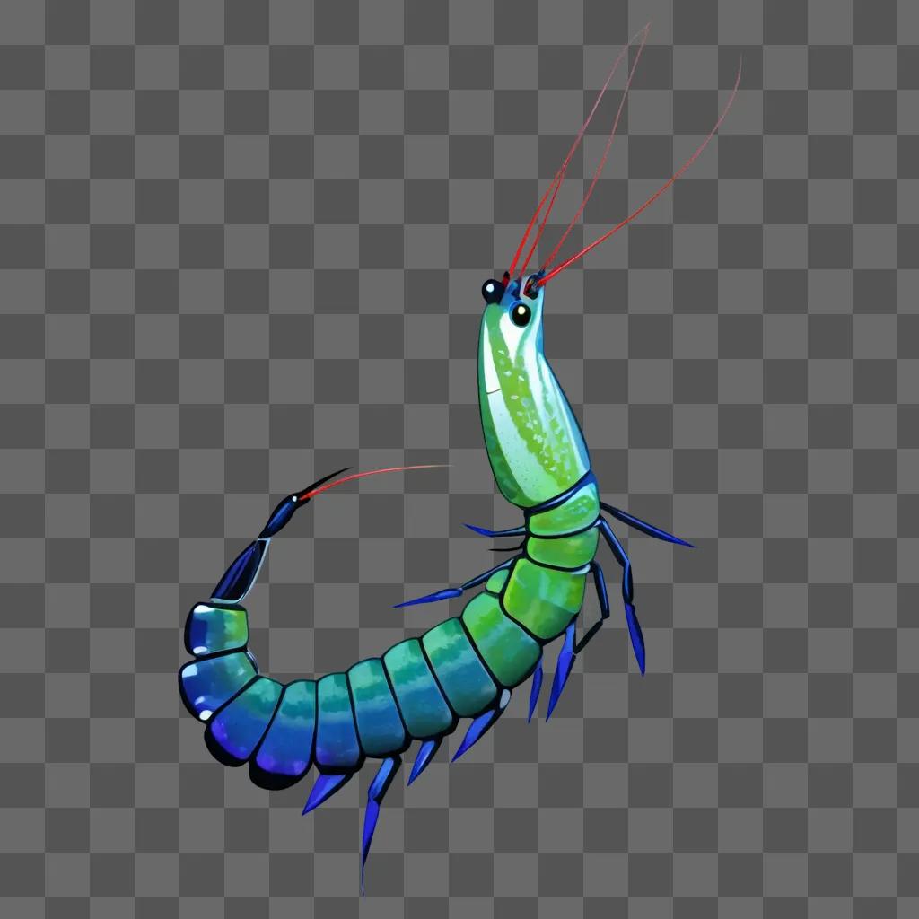 Shrimp with red tail and blue body