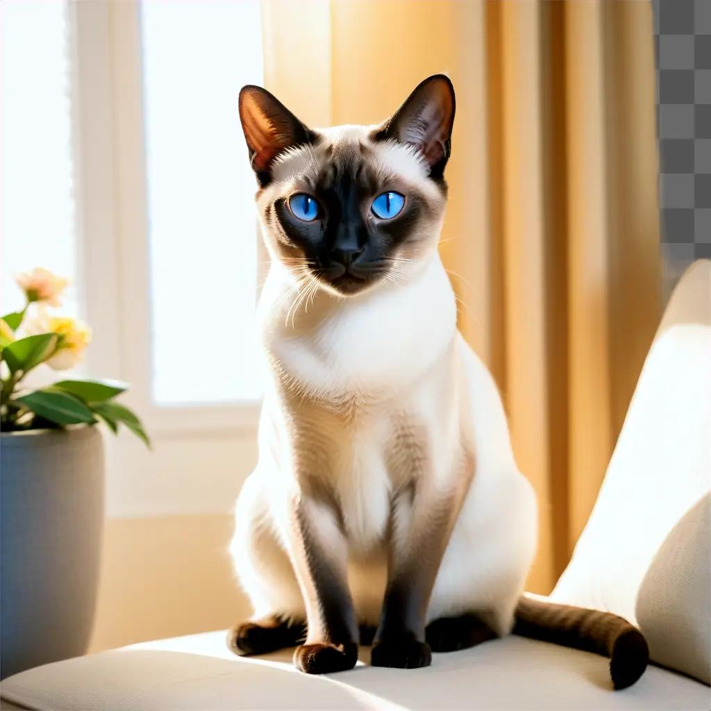 Siamese cat sits in the sunlight