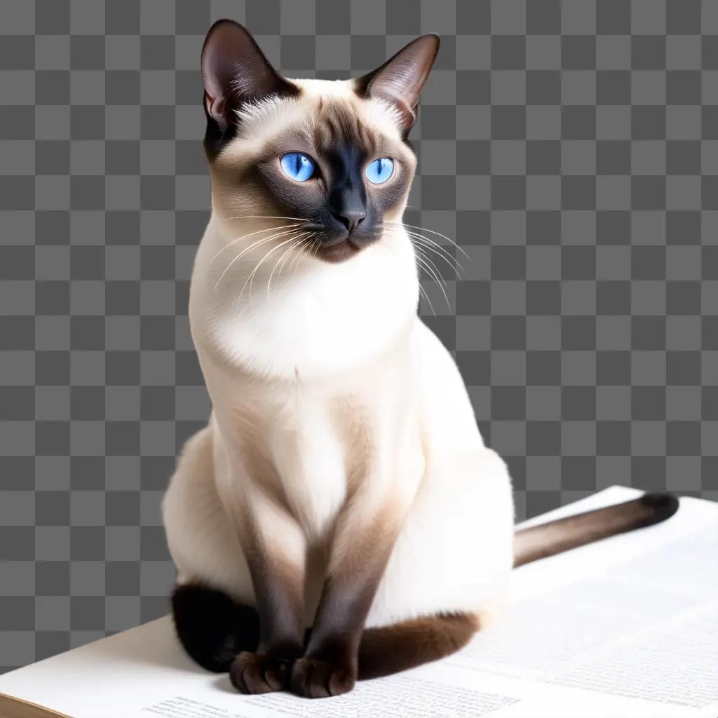 Siamese cat sits on a book