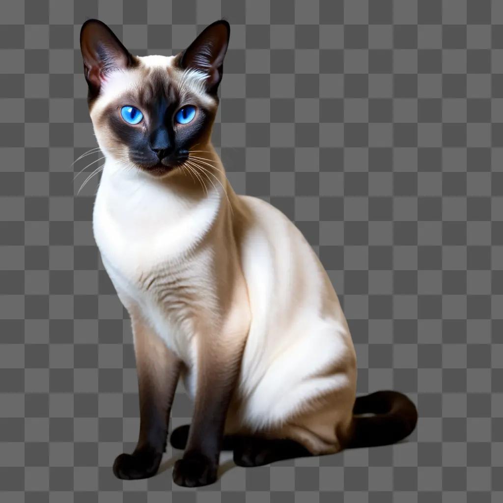 Siamese cat sits with blue eyes