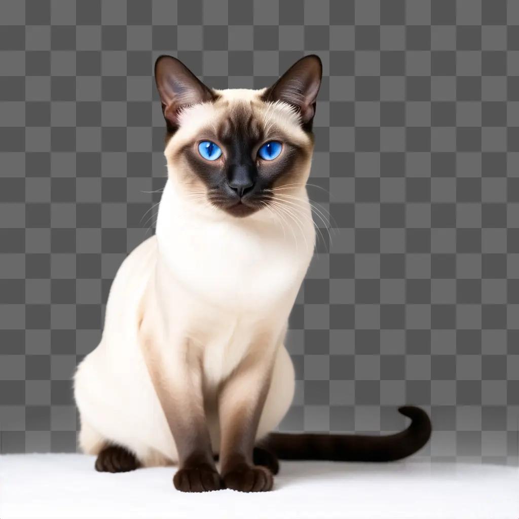 Siamese cat with blue eyes and long tail