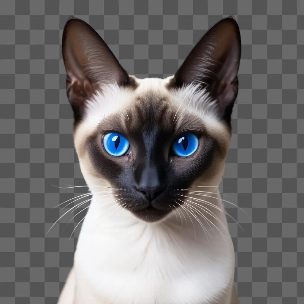 Siamese cat with blue eyes looks at the camera