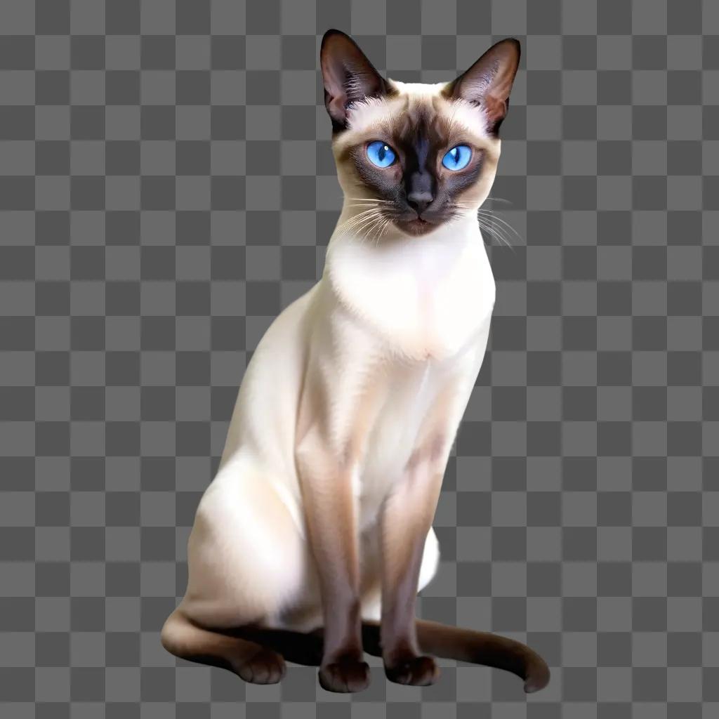 Siamese cat with blue eyes on a gray background