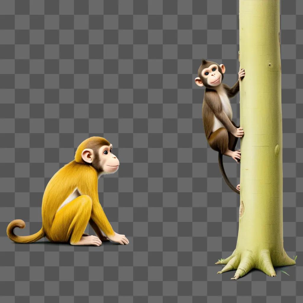 Side monkey drawing, yellow and brown color